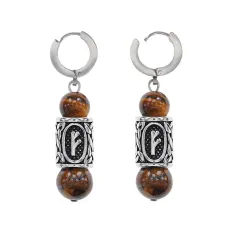 Серьги-амулеты с руной из нерж.стали Феху, Тигровый глаз SERX01-34