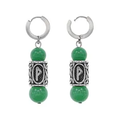 Серьги-амулеты с руной из нержавеющей стали Вуньо, Нефрит SERX01-35
