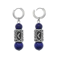 Серьги-амулеты с руной из нержавеющей стали Кеназ, Лазурит SERX01-37