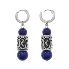 Серьги-амулеты с руной из нержавеющей стали Кеназ, Лазурит SERX01-37
