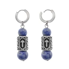 Серьги-амулеты с руной из нержавеющей стали Тейваз, Содалит SERX01-40