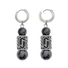 Серьги-амулеты с руной из нержавеющей стали Эйваз, Обсидиан SERX01-43