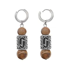 Серьги-амулеты с руной из нержавеющей стали Эйваз, Яшма песочная SERX01-44