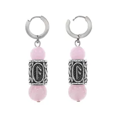 Серьги-амулеты с руной из нерж.стали Ансуз, Розовый кварц SERX01-47