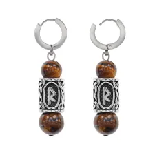 Серьги-амулеты с руной из нерж.стали Радуга, Тигровый глаз SERX02-07