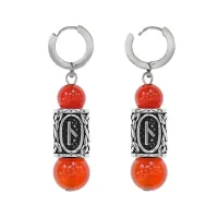 Серьги-амулеты с руной из нержавеющей стали Нужда, Сердолик SERX02-09