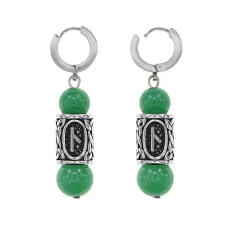 Серьги-амулеты с руной из нержавеющей стали Нужда, Нефрит SERX02-10