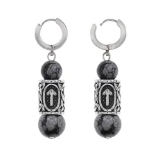 Серьги-амулеты с руной из нержавеющей стали Треба, Обсидиан SERX02-14