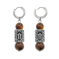 Серьги-амулеты с руной из нержавеющей стали Ветер, Тигровый глаз SERX02-18