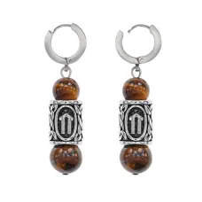 Серьги-амулеты с руной из нержавеющей стали Ветер, Тигровый глаз SERX02-18