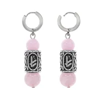 Серьги-амулеты с руной из нержавеющей стали Берегиня, Розовый кварц SERX02-19