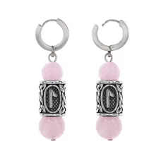 Серьги-амулеты с руной из нержавеющей стали Леля, Розовый кварц SERX02-24