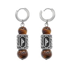 Серьги-амулеты с руной из нержавеющей стали Даждьбог, Тигровый глаз SERX02-27