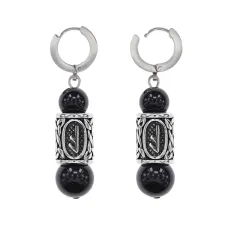 Серьги-амулеты с руной из нержавеющей стали Есть, Черный агат SERX02-30
