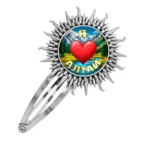 Заколка металлическая, цвет серебро, Я люблю Алтай C0408045