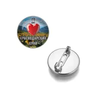 Круглый значок, цвет серебро, Я люблю Краснодарский край C0503023