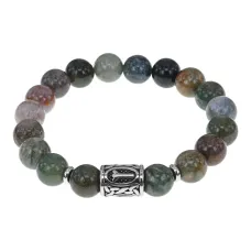 Браслет с руной Мир, нерж. сталь, Яшма индийская 10мм BSRNX10-01-01