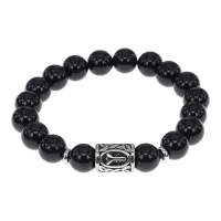 Браслет с руной Чернобог, нержавеющая сталь, Черный агат 10 мм BSRNX10-02-01