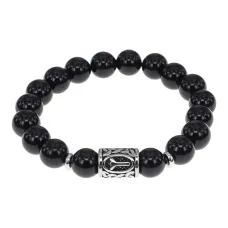 Браслет с руной Чернобог, нержавеющая сталь, Черный агат 10 мм BSRNX10-02-01