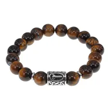 Браслет с руной Чернобог нерж.сталь, Тигровый глаз 10мм BSRNX10-02-02