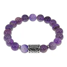 Браслет с руной Алатырь нерж.сталь, Аметист 10мм BSRNX10-03-01