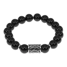 Браслет с руной Нужда нерж.сталь, Черный агат 10мм BSRNX10-05-01