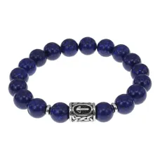 Браслет с руной Треба, нерж. сталь, Лазурит 10мм BSRNX10-07-01