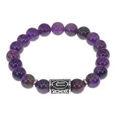 Браслет с руной Ветер нерж.сталь, Аметист 10мм BSRNX10-09-02
