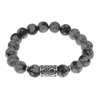 Браслет с руной Уд нерж.сталь, Обсидиан 10мм BSRNX10-11-02