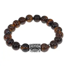 Браслет с руной Даждьбог, нержавеющая сталь, Тигровый глаз 10мм BSRNX10-14-01