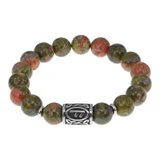 Браслет с руной Есть, нерж. сталь, Унакит 10мм BSRNX10-15-01