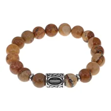 Браслет с руной Исток нерж.сталь, Песочная яшма 10мм BSRNX10-16-01