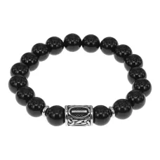 Браслет с руной Исток, нержавеющая сталь, черный агат 10мм BSRNX10-16-02