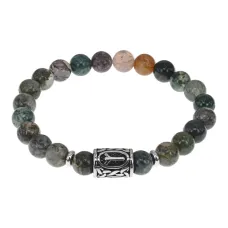 Браслет с руной Мир, нержавеющая сталь, Яшма индийская 8 мм BSRNX8-01-01