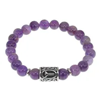 Браслет с руной Мир нерж.сталь, Аметист 8мм BSRNX8-01-02