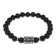 Браслет с руной Чернобог, нерж. сталь, Черный агат 8мм BSRNX8-02-01