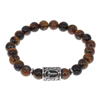 Браслет с руной Чернобог нерж.сталь, Тигровый глаз 8мм BSRNX8-02-02
