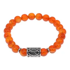 Браслет с руной Крада нерж.сталь, Сердолик 8мм BSRNX8-06-01