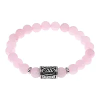 Браслет с руной Берегиня, нерж. сталь, Розовый кварц 8мм BSRNX8-10-01