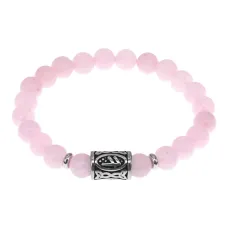 Браслет с руной Берегиня, нерж. сталь, Розовый кварц 8мм BSRNX8-10-01