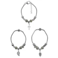 Европейский браслет с зелеными стразами в ассорт. BSE001-G