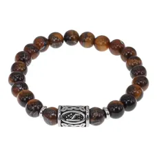 Браслет с руной Уд нерж.сталь, Тигровый глаз 8мм BSRNX8-11-01