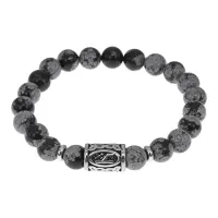 Браслет с руной Уд нерж.сталь, Обсидиан 8мм BSRNX8-11-02