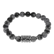 Браслет с руной Уд нерж.сталь, Обсидиан 8мм BSRNX8-11-02
