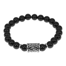 Браслет с руной Опора нерж.сталь, Черный агат 8мм BSRNX8-13-01