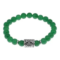 Браслет с руной Даждьбог, нерж. сталь, Нефрит 8мм BSRNX8-14-02
