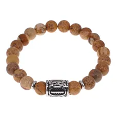 Браслет с руной Исток, нержавеющая сталь, песочная яшма 8 мм BSRNX8-16-01