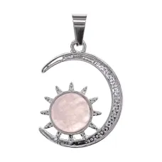 Кулон Полумесяц и Солнце, 3х2см, Розовый Кварц BJK478-01