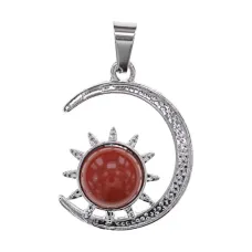 Кулон Полумесяц и Солнце, 3х2см, красная яшма BJK478-02