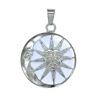 Кулон Полумесяц и Солнце, d.2,5см, лунный камень BJK480-02